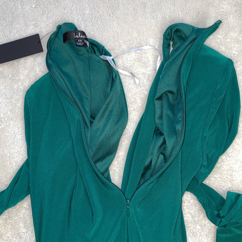 Lulus Marlay Emerald Green Ruched Long‎ Sleeve Bodycon Dress - Picture 10 of 11